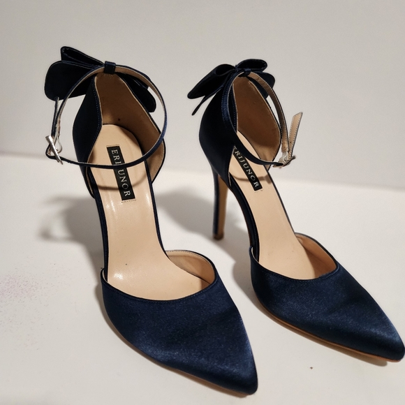 Navy Satin Dress Heels - Picture 1 of 6